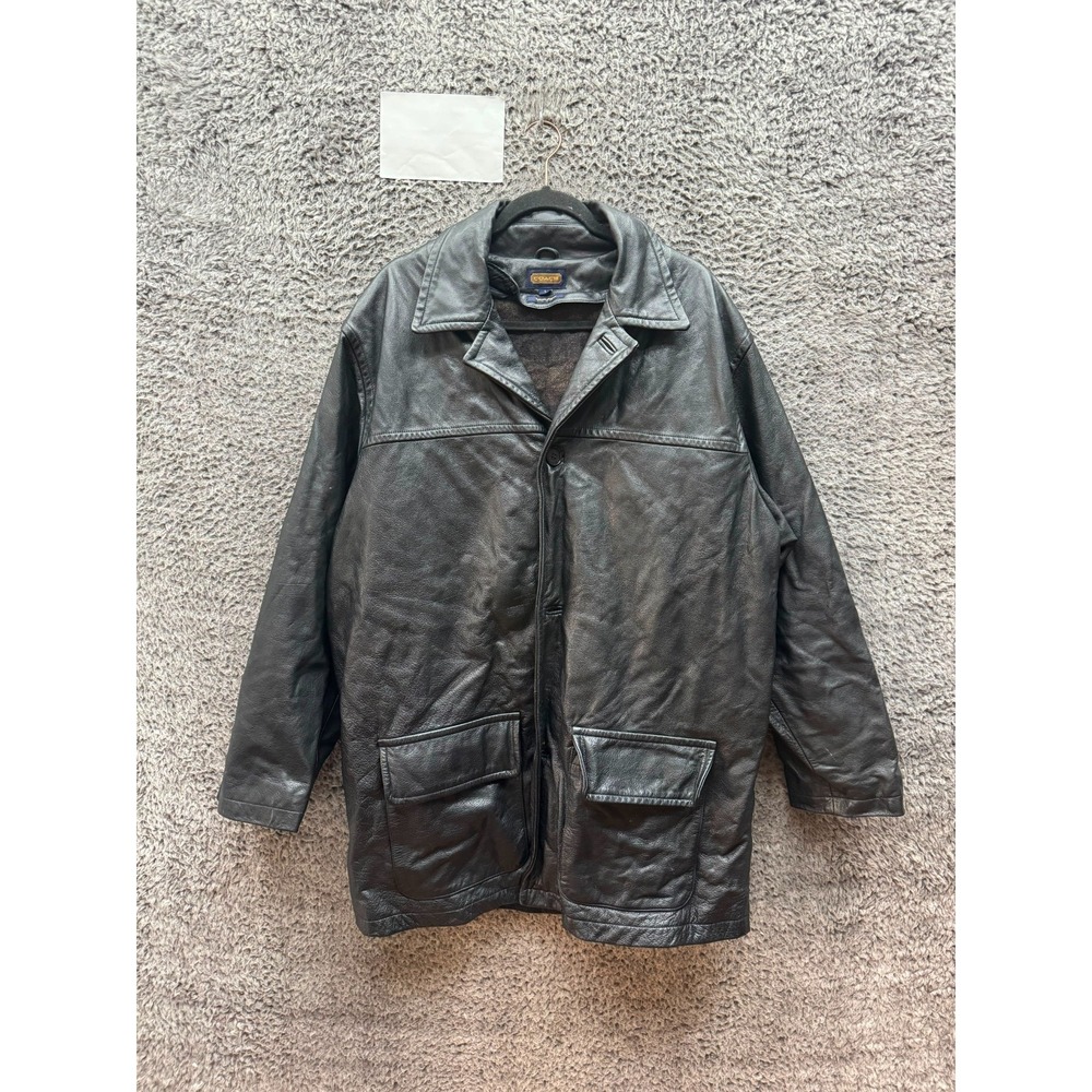 Vintage Coach Genuine Leather Button-Front Car Coat Jacket Black Mens Size L